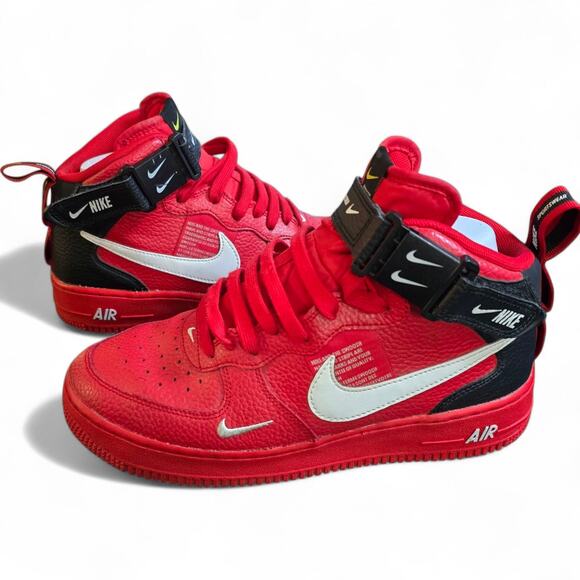 Nike Air Force 1 Mid LV8 (GS) AV3803-600 Kids 6.5Y/Women’s 8 Red Black - Picture 1 of 16